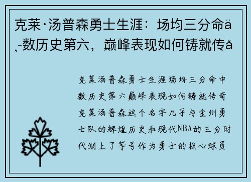 克莱·汤普森勇士生涯：场均三分命中数历史第六，巅峰表现如何铸就传奇